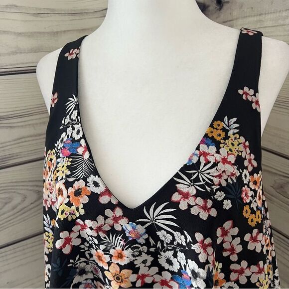 Zara Black Floral V Neck Swing Tank Top - Picture 5 of 10